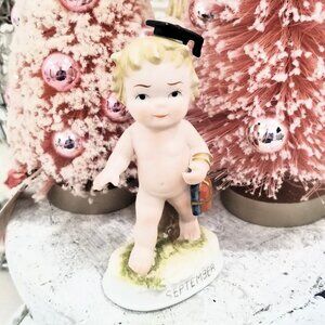 Vintage Lefton SEPTEMBER Birthday Angel Boy Graduate Naked Kewpie